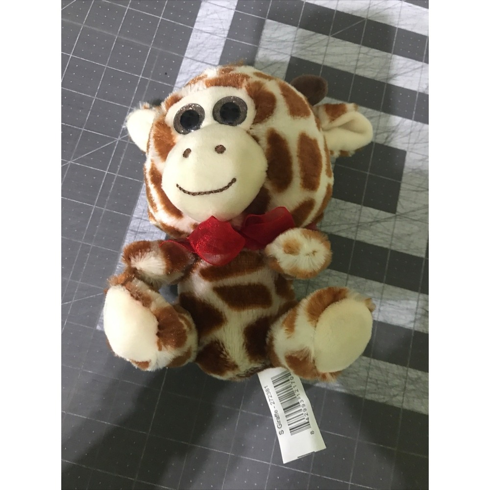 Walmart Giraffe Brown Tan 8" Big Eyes Red Ribbon Mane
